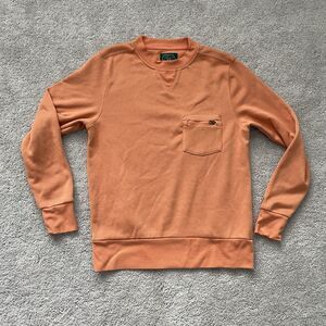Arthur Beale Mens Pullover Crewneck Sweatshirt Size Medium Orange Zip Pocket